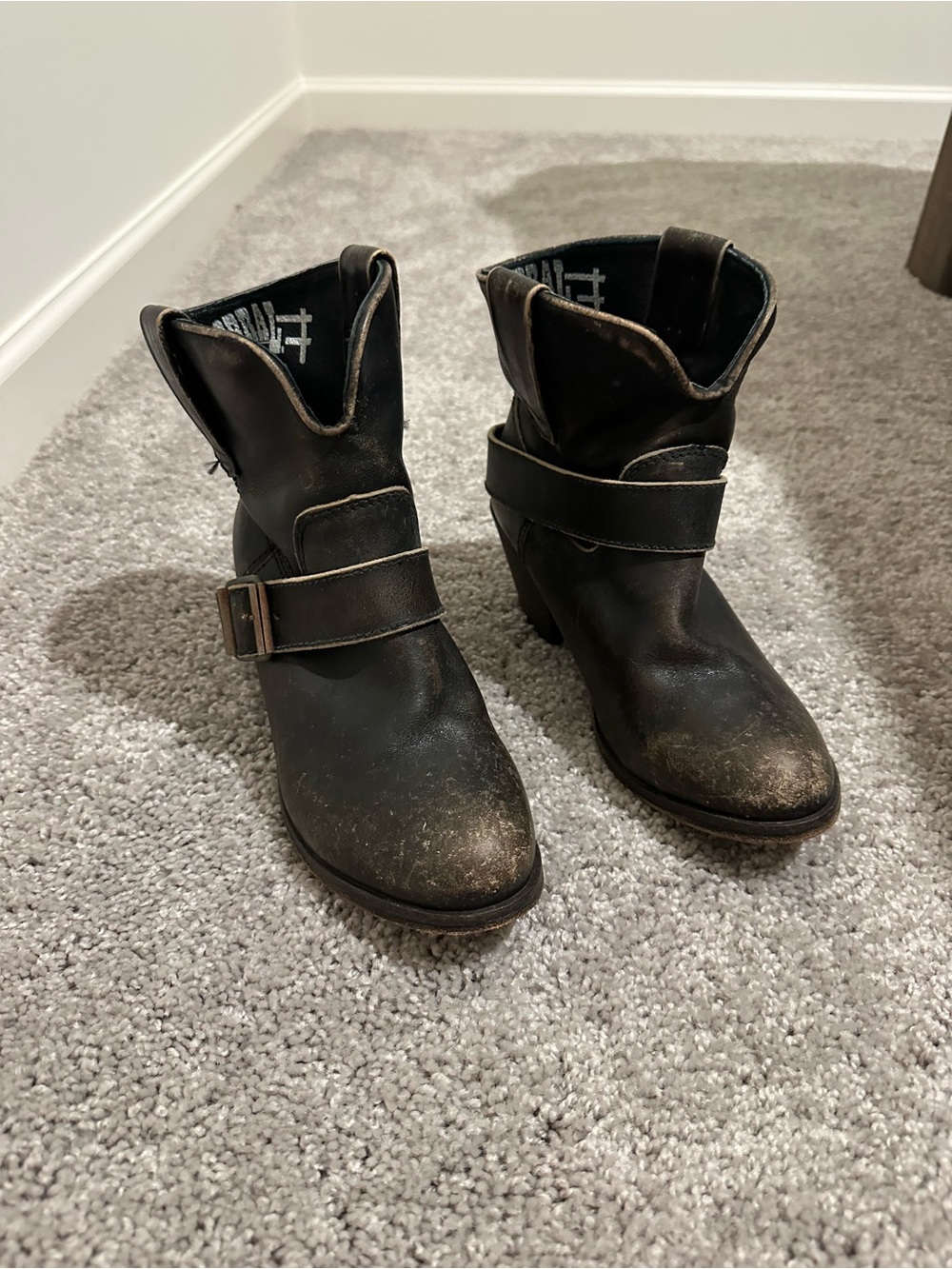 Corral Black Leather Ankle Boots with Buckle Strap